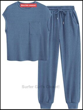 Two Piece Lounge Set Short Sleeve Top Jogger Pants Tracksuit Sweatsuit